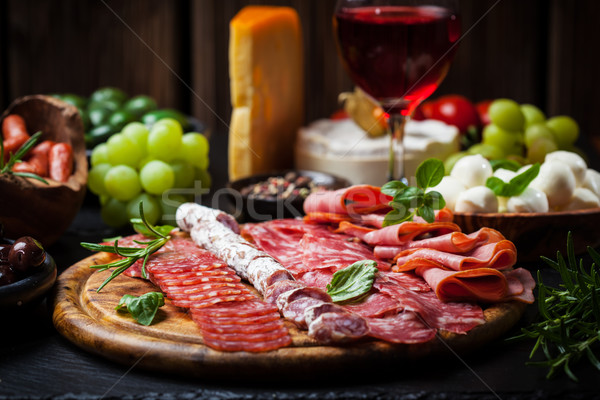Vacsora vendéglátás különböző előételek étel bor Stock fotó © brebca
