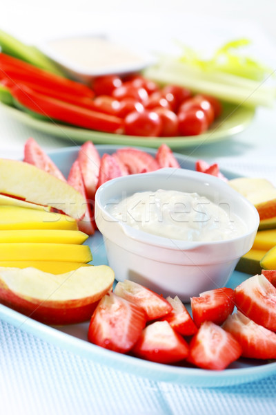 Raw  fruits and vegetables with dip Stock photo © brebca