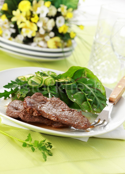 牛排 雜 綠色 沙拉 食品 葉 商業照片 © brebca