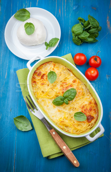 Stock photo: Casserole with pasta and mozzarella cheese