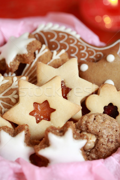 Részlet karácsony sütik finom doboz piros Stock fotó © brebca