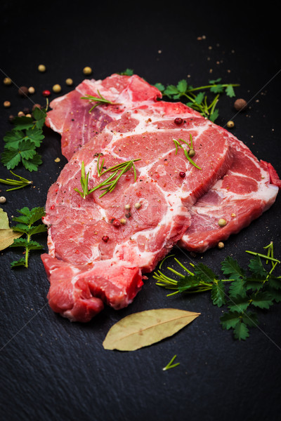 Foto stock: Fresco · carne · temperos · ervas