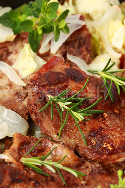 Pörkölt disznóhús hús zöldség ízletes káposzta Stock fotó © brebca