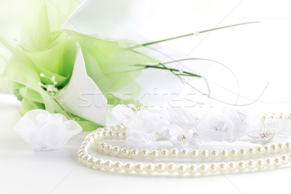 Wedding still life with necklace and bouquet  Stock photo © brebca