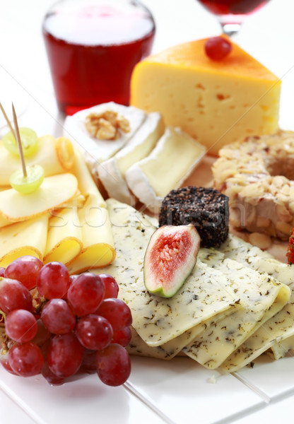 Stock fotó: Vendéglátás · sajt · vörösbor · tányér · élet · szőlő