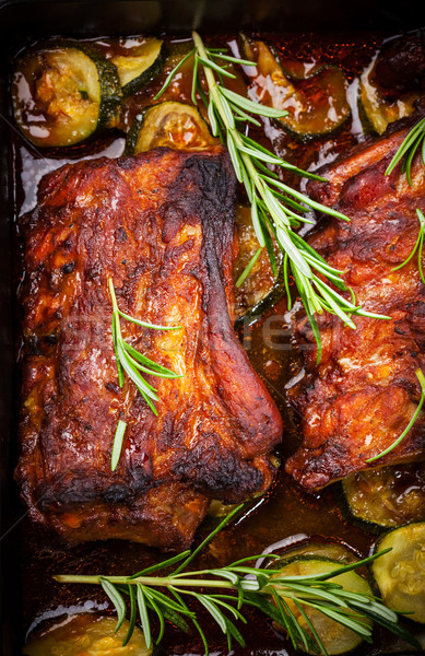 BBQ spare ribs with herbs and vegetables Stock photo © brebca