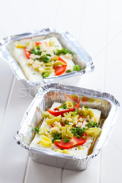 Feta cheese in baking pan for grill Stock photo © brebca