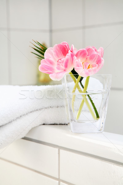 Stock fotó: Fürdőszoba · részlet · fehér · család · ház · pihen