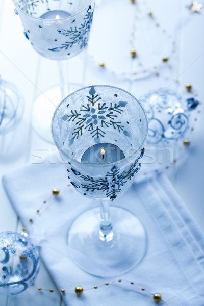 Foto d'archivio: Natale · candele · ornamento · blu · fuoco · inverno