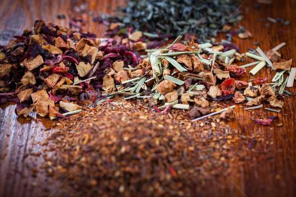 Wyschnięcia herbaty drewniany stół owoców zdrowia Zdjęcia stock © brebca