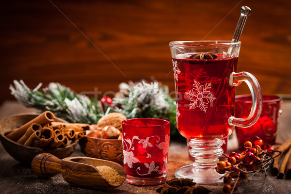 Hot wine punch with ingredients for Christmas Stock photo © brebca