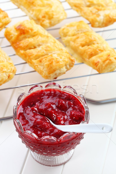 Stock photo: Homemade strawberry jam with apple turnovers