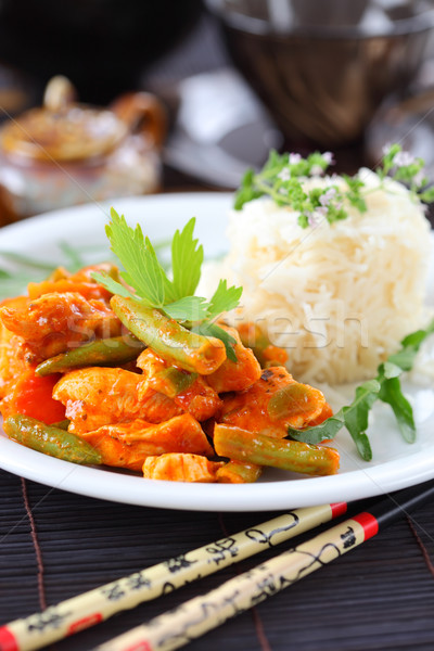 ストックフォト: 赤 · チキンカレー · コメ · 野菜 · 食品