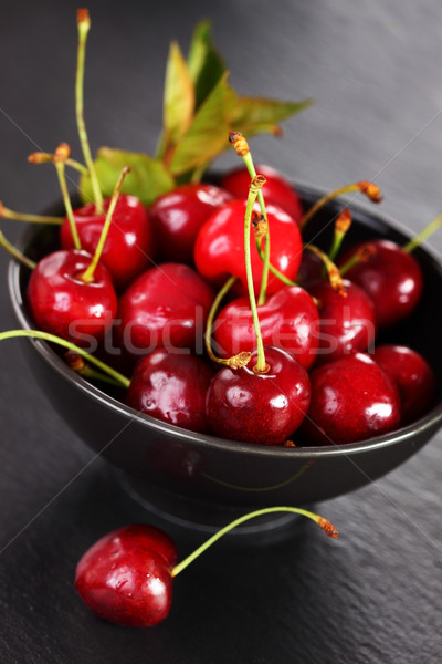 Foto stock: Fresco · cerejas · tigela · preto · comida · natureza