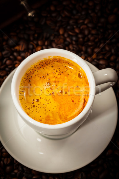 Espresso Cup chicchi di caffè top view bere Foto d'archivio © brebca