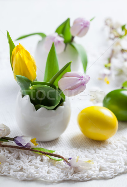 Easter place setting with painted eggs Stock photo © brebca