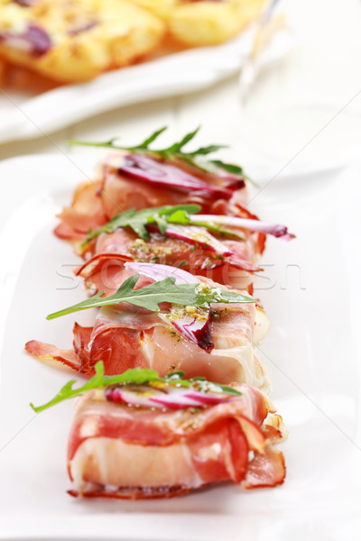 Prosciutto brânză alimente verde roşu Imagine de stoc © brebca