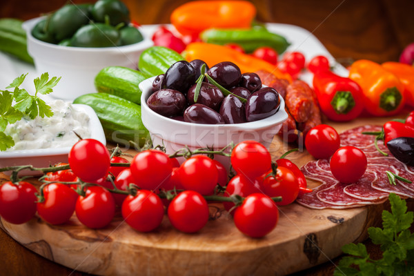 Stockfoto: Ruw · snack · antipasti · groenten · yoghurt