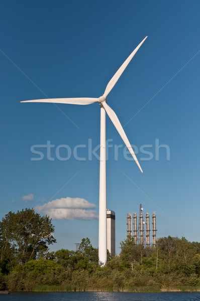 Large Wind Turbine with Trees and Blue Sky Stock photo © brianguest