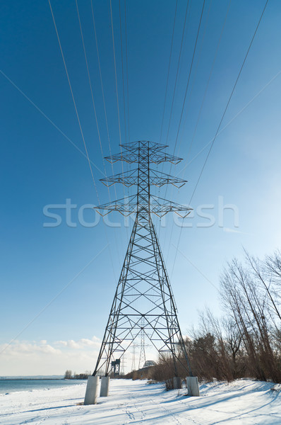 Elektrischen Turm Strom neben See tragen Stock foto © brianguest