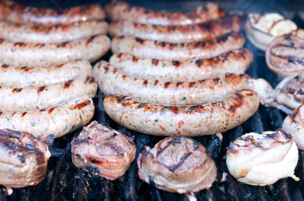 Mięsa gotowania grill kiełbasy boczek kurczaka Zdjęcia stock © brianguest