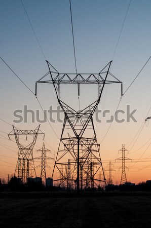 Elektomos tornyok elektromosság naplemente hosszú vonal Stock fotó © brianguest
