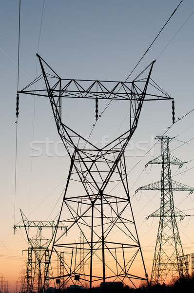 電動 塔 電力 日落 長 線 商業照片 © brianguest