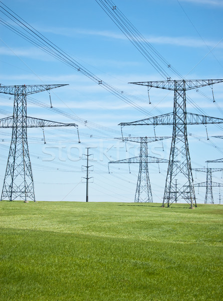 Power Lines with Blue Sky and Green Grass Stock photo © brianguest