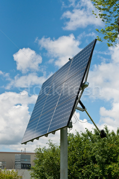 Erneuerbare Energien Photovoltaik Array blauer Himmel grüne Blätter Stock foto © brianguest