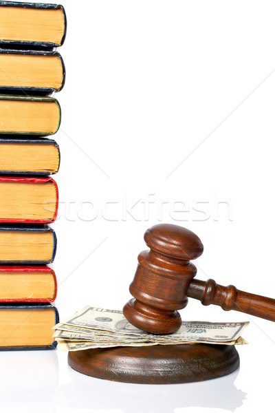 Stock photo: Wooden gavel and old law books
