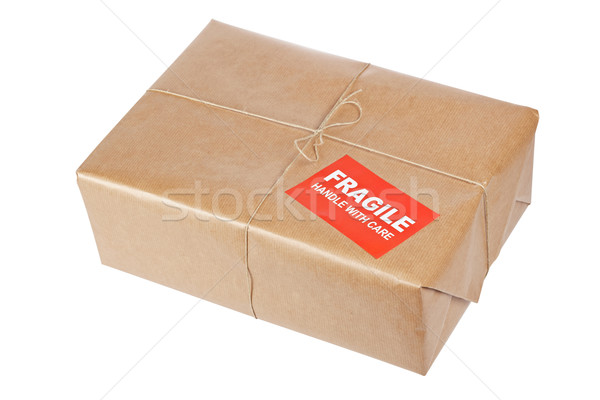 Stock foto: Fragile · Paket · Paket · Packpapier · rau · Schnur
