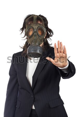 Ekologiczny katastrofa business woman maska odizolowany biały Zdjęcia stock © broker