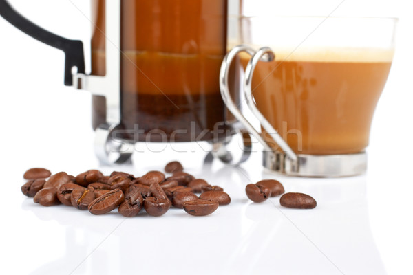 Cup and coffee pot and beans Stock photo © broker