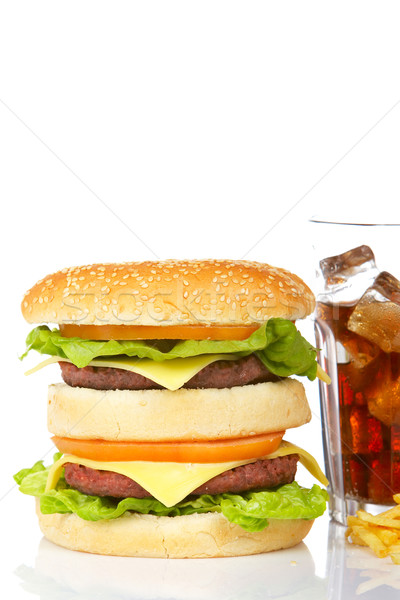 Foto stock: Doble · hamburguesa · con · queso · sosa · vidrio · cena · energía