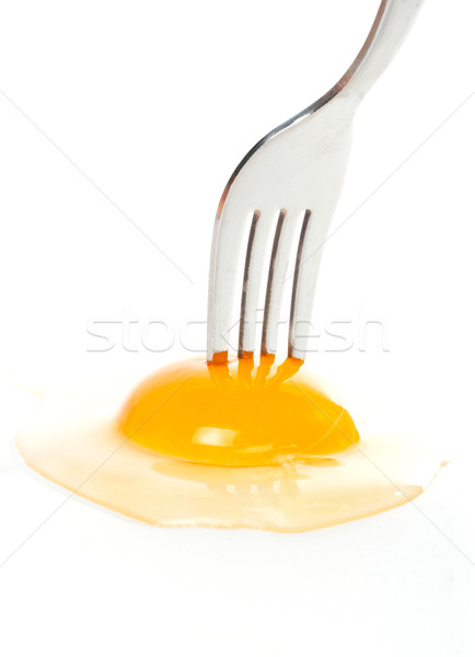 Stock photo: The fork pricking the raw egg