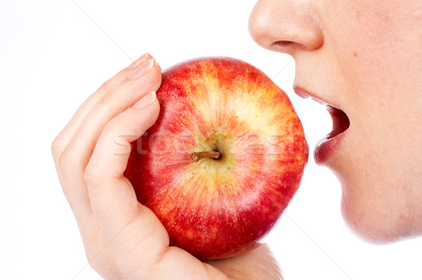 Jeść dziewczyna jedzenie czerwone jabłko biały jabłko Zdjęcia stock © broker