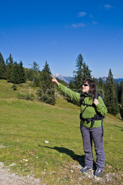 Girl with the backpack indicating Stock photo © broker