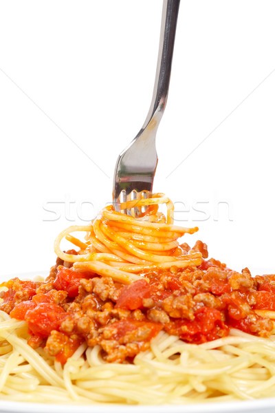 Spaghetti vork tomatensaus vlees eten Stockfoto © broker