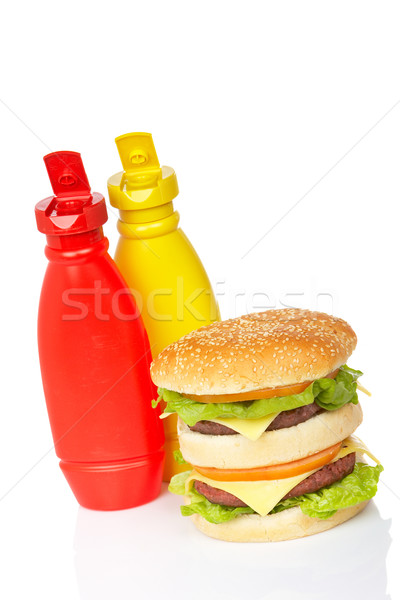 Double cheeseburger with mustard and ketchup Stock photo © broker