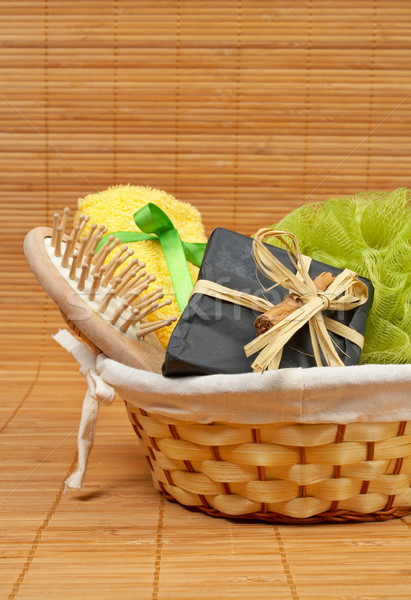 Fürdőkád kellékek szépségipari termékek bambusz egészség szépség Stock fotó © broker