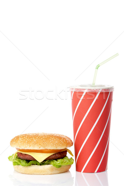 Cheeseburger soda içmek yeşil saman ekmek Stok fotoğraf © broker