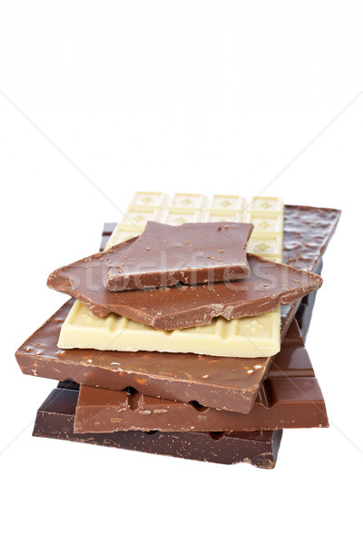 Stockfoto: Blokken · chocolade · geïsoleerd · witte · ondiep