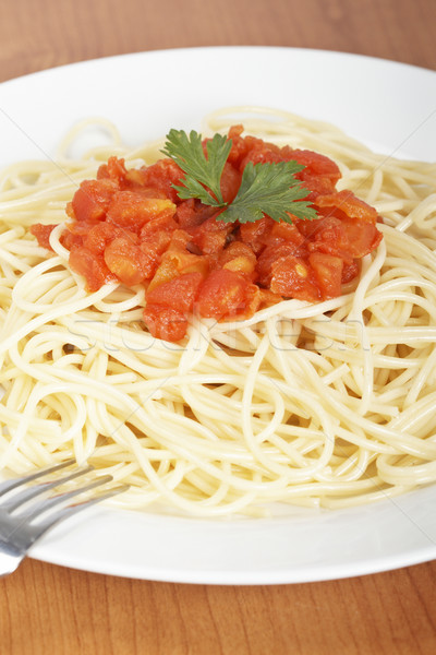 Spaghetti vers gekookt plaat tomatensaus eten Stockfoto © broker