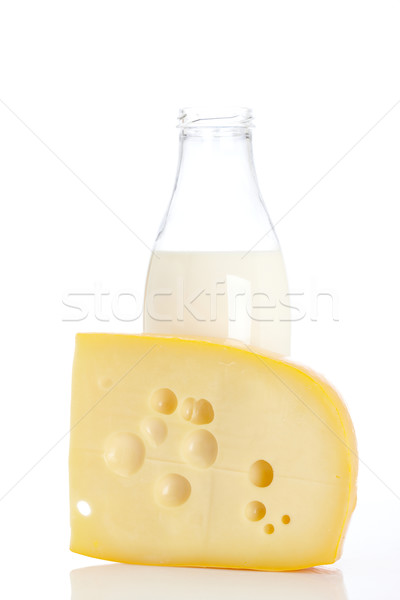 Stock photo: Cheese and milk bottle