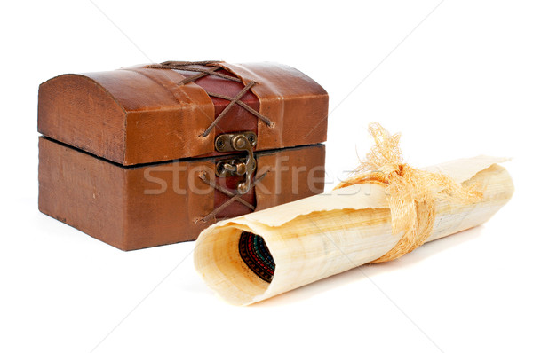 Kincsesláda papirusz tekercs árnyék fehér doboz Stock fotó © broker