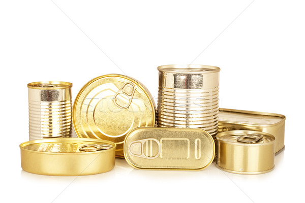 Gouden voedsel tin kan vak Stockfoto © broker