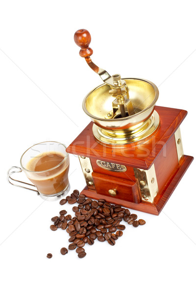 Cup, grinder, coffee pot and beans Stock photo © broker