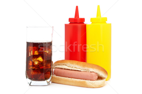 Hot Dog Cola стекла соды кетчуп горчица Сток-фото © broker