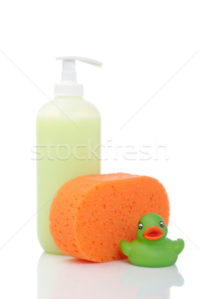 Rubber duck, soap and sponge Stock photo © broker