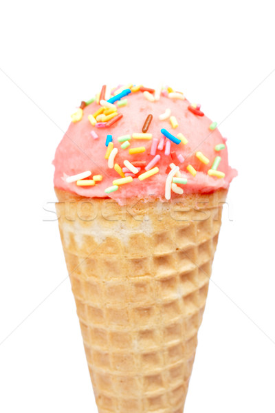 Stock fotó: Finom · eper · fagylalt · fagylalttölcsér · izolált · fehér